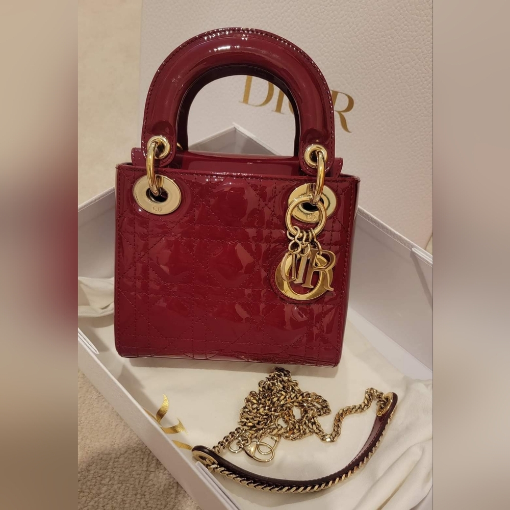 Mini Lady Dior Red Cherry Patent leather